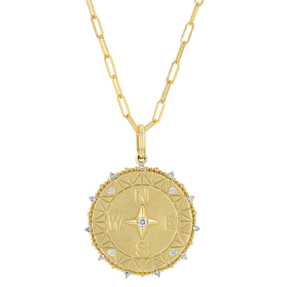 Diamond Compass Medallion Pendant in Yellow Gold, 18" Borsheims