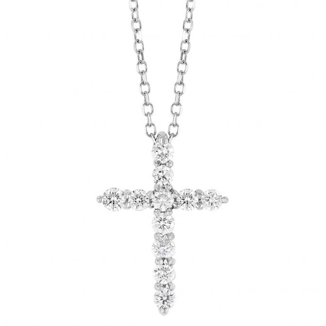 Diamond Classic Cross Pendant in White Gold, 18", .25 cttw