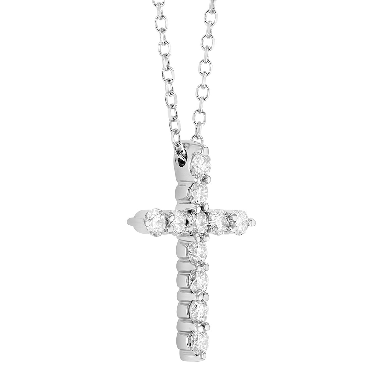 Diamond Classic Cross Pendant in White Gold, 18