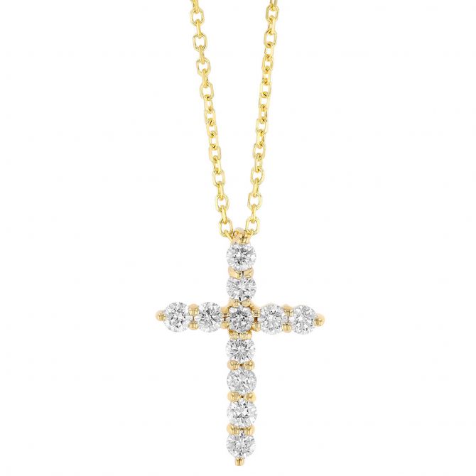 Diamond Cross Pendant in Yellow Gold, 18", 0.25 cttw