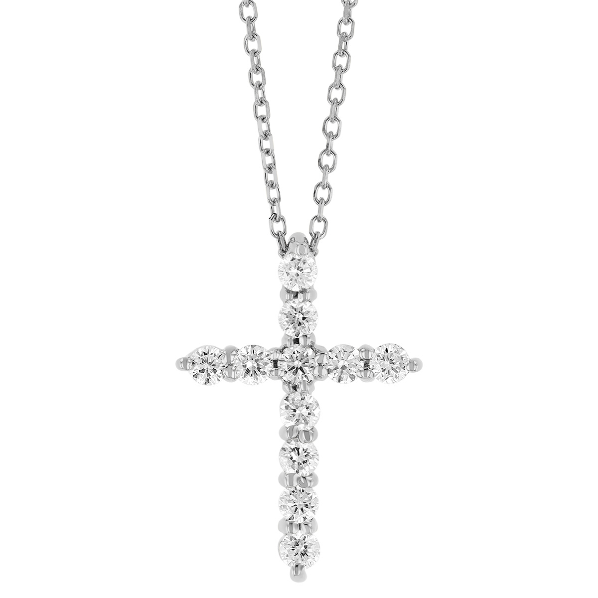 Diamond Classic Cross Pendant in White Gold, 18