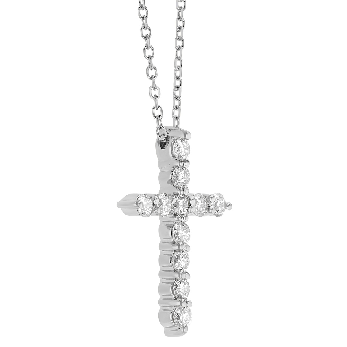 Diamond Classic Cross Pendant in White Gold, 18