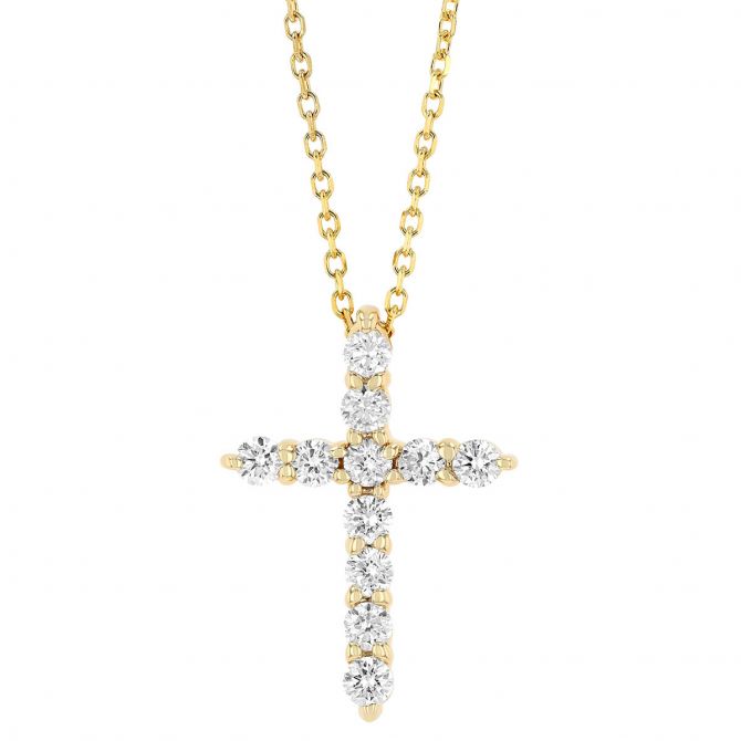 Diamond Classic Cross Pendant in Yellow Gold, 18", .33 cttw