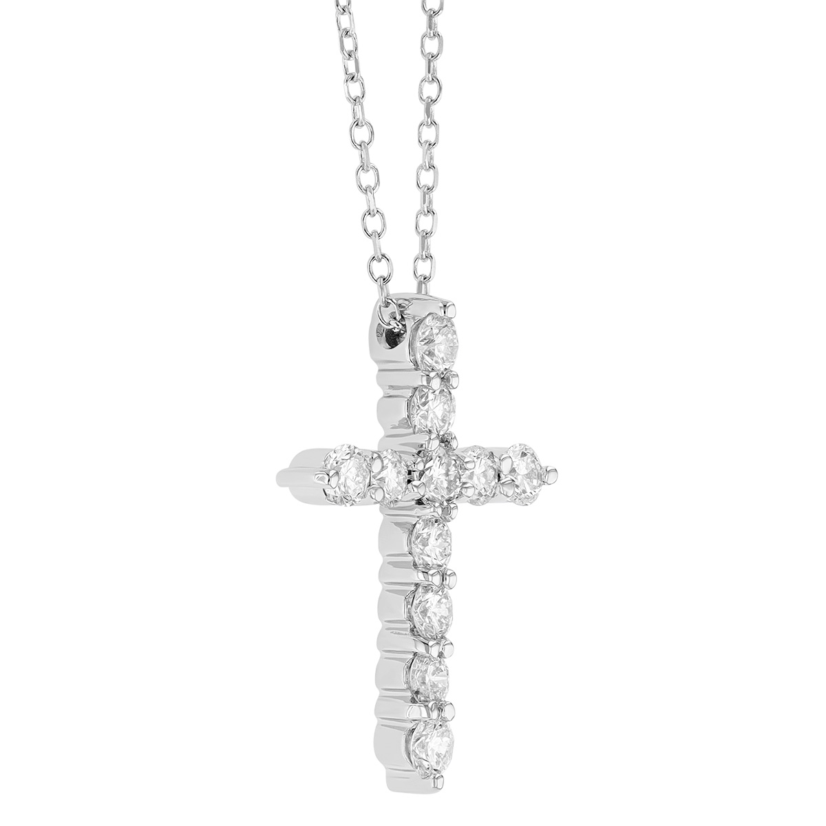 Diamond Classic Cross Pendant in White Gold, 18