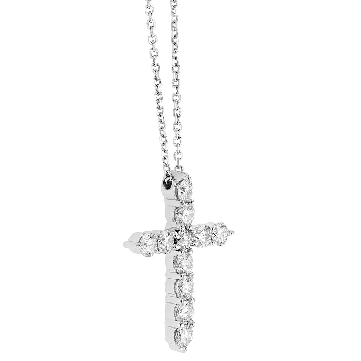 Diamond Cross Pendant in White Gold, 18