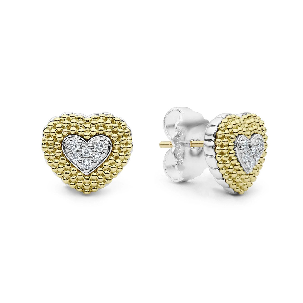 LAGOS Caviar Lux Diamond Heart Stud Earrings