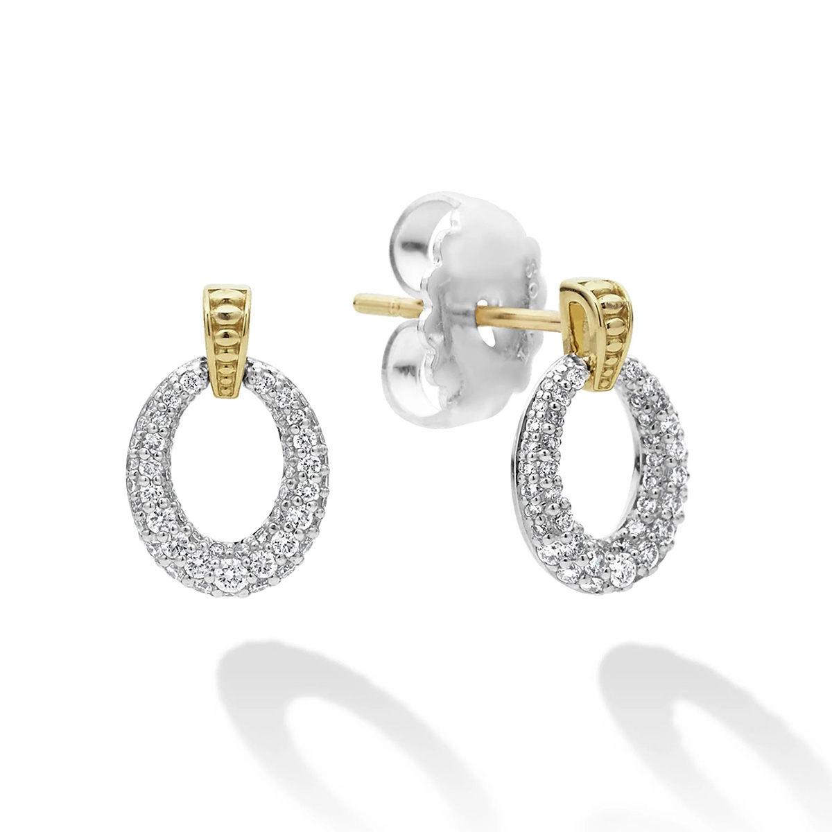 LAGOS Caviar Lux 18K Gold Oval Drop Diamond Earrings