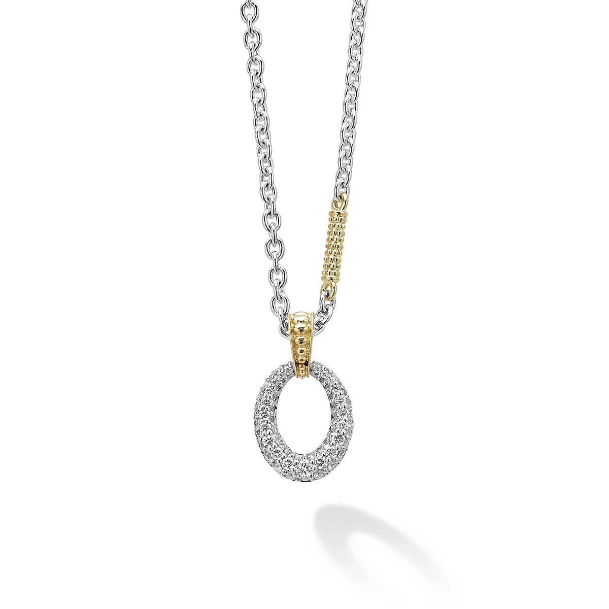 LAGOS Caviar Lux Two Tone Oval Diamond Pendant Necklace, 18