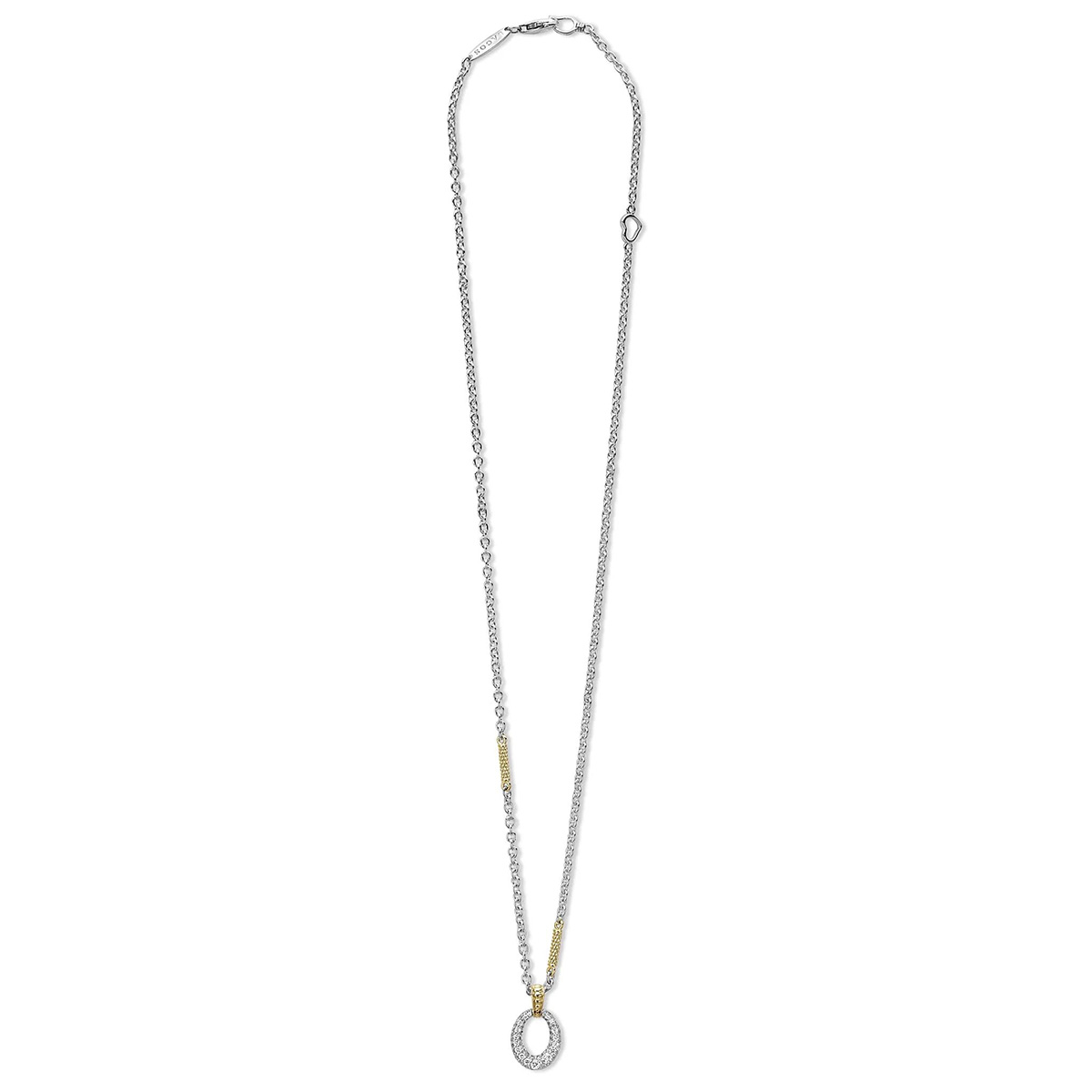 LAGOS Caviar Lux Two Tone Oval Diamond Pendant Necklace, 18