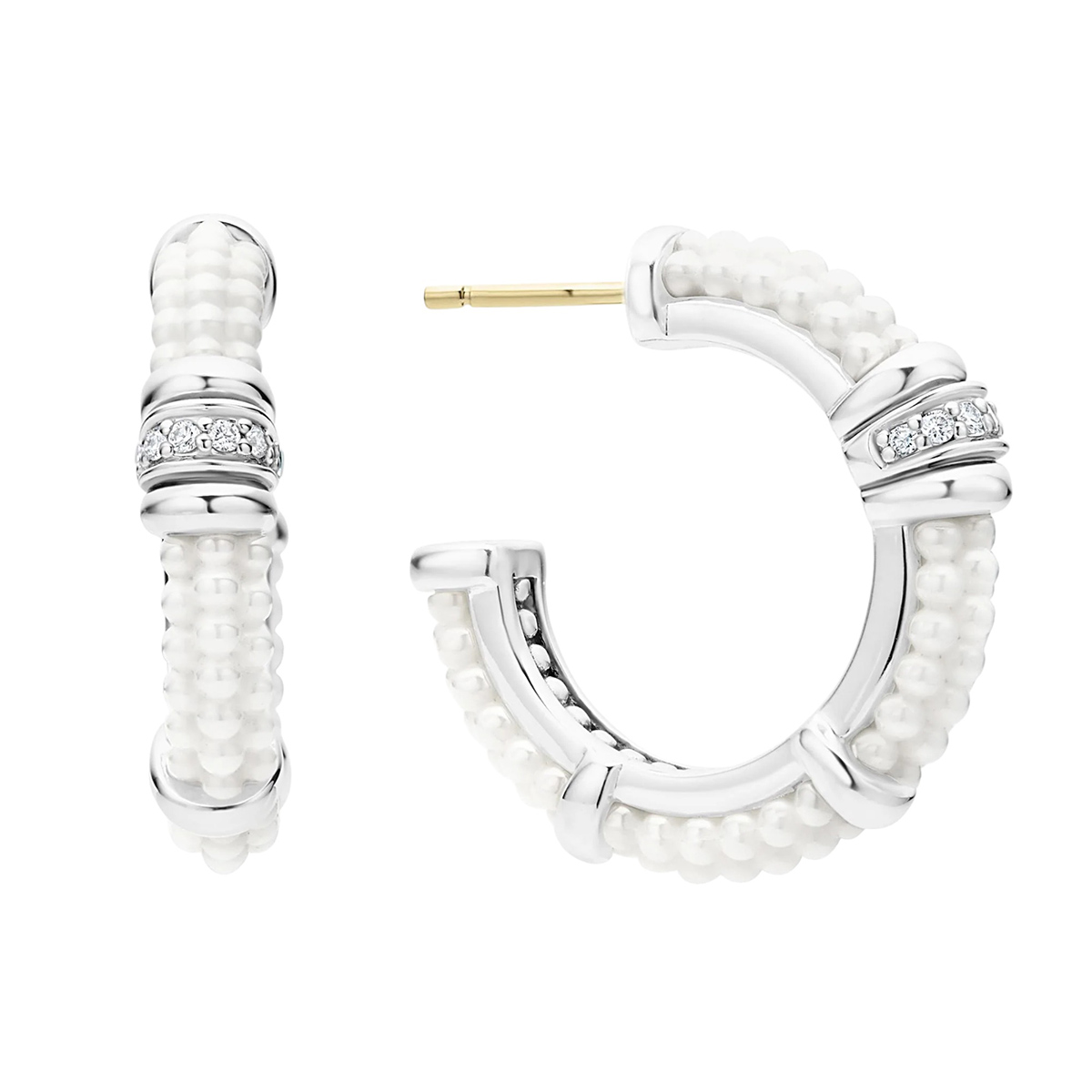 LAGOS White Caviar Ceramic and Diamond Hoop Earrings