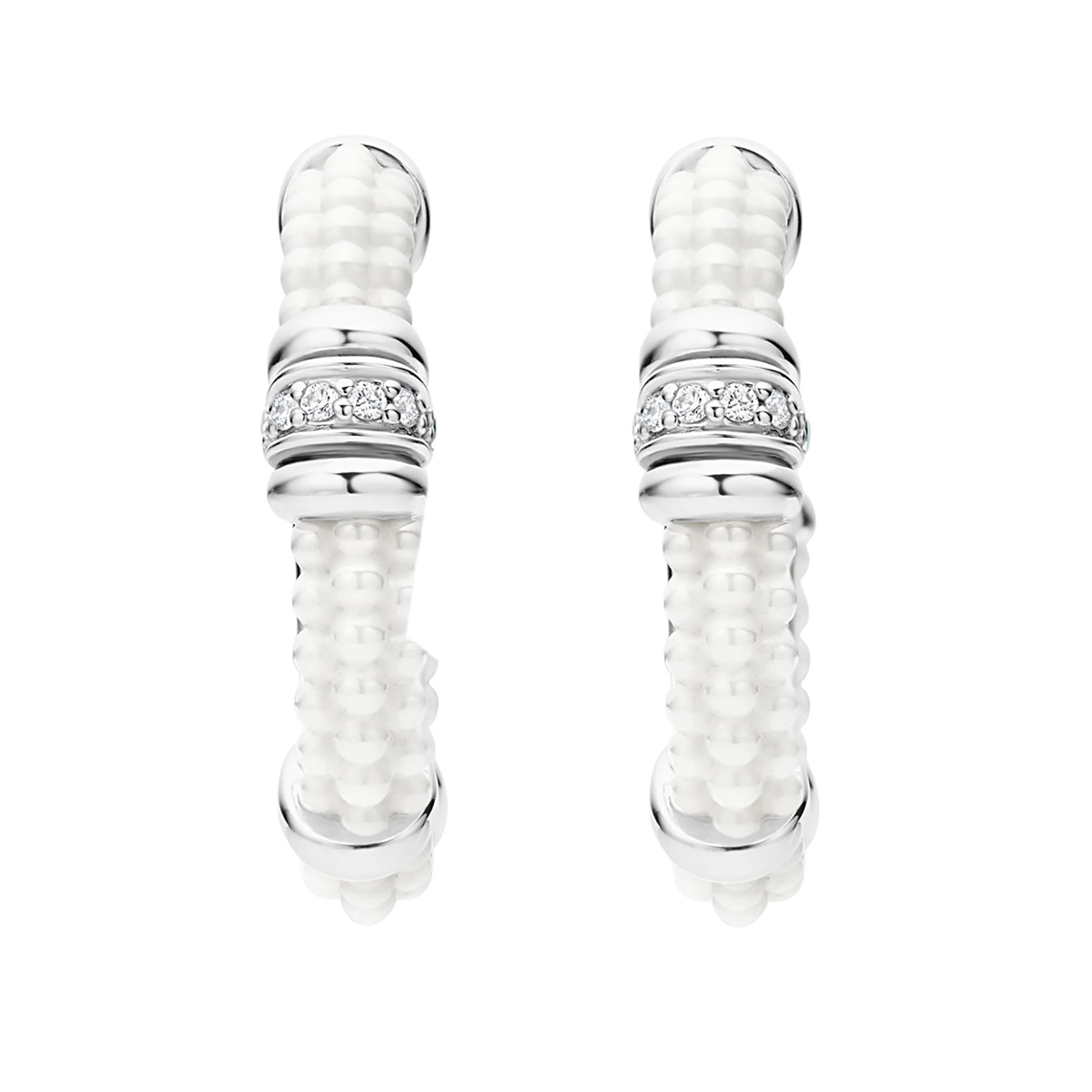 LAGOS White Caviar Ceramic and Diamond Hoop Earrings