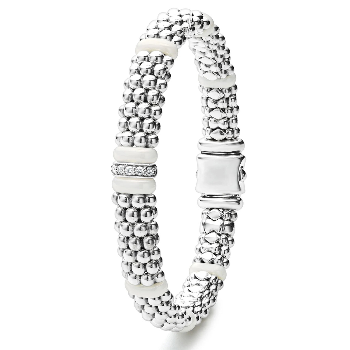 LAGOS White Caviar Single Station Diamond Caviar Bracelet, 9 mm, 7