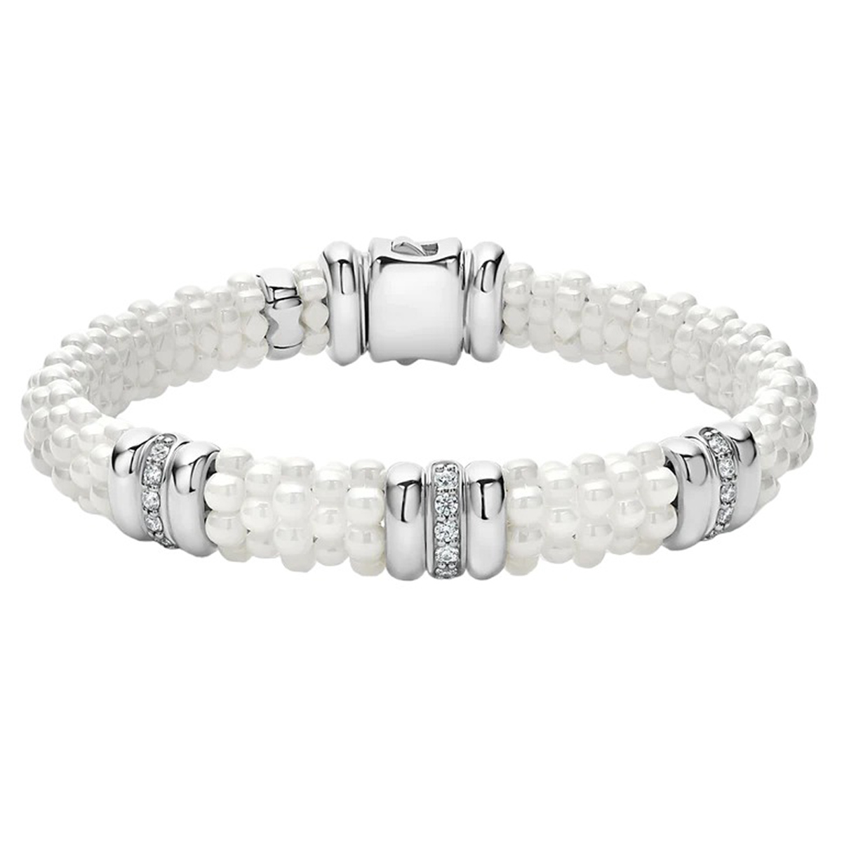LAGOS White Caviar Three Station Ceramic Diamond Bracelet, 9 mm