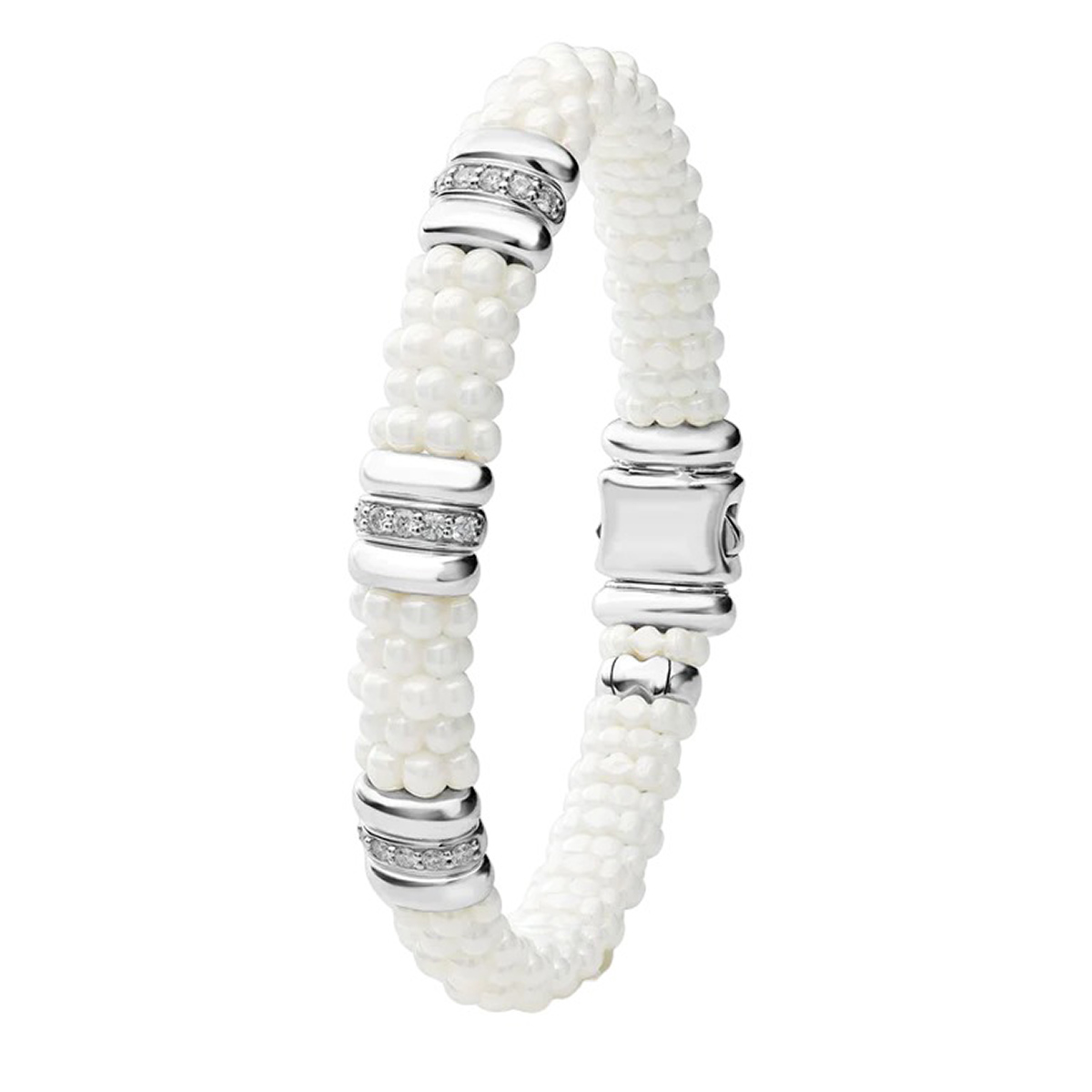LAGOS White Caviar Three Station Ceramic Diamond Bracelet, 9 mm
