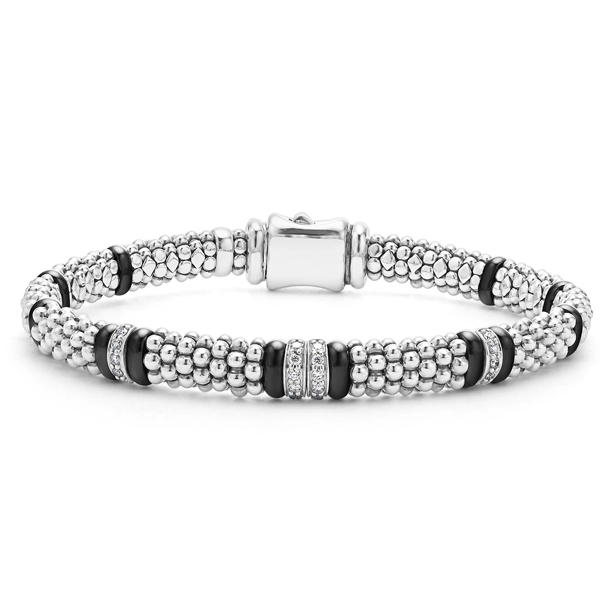 LAGOS Black Caviar Four Station Diamond Caviar Bracelet, 6mm, 7