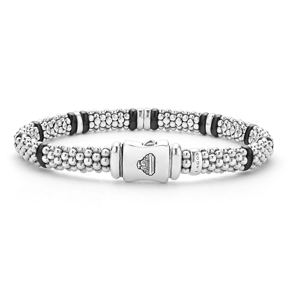 LAGOS Black Caviar Four Station Diamond Caviar Bracelet, 6mm, 7