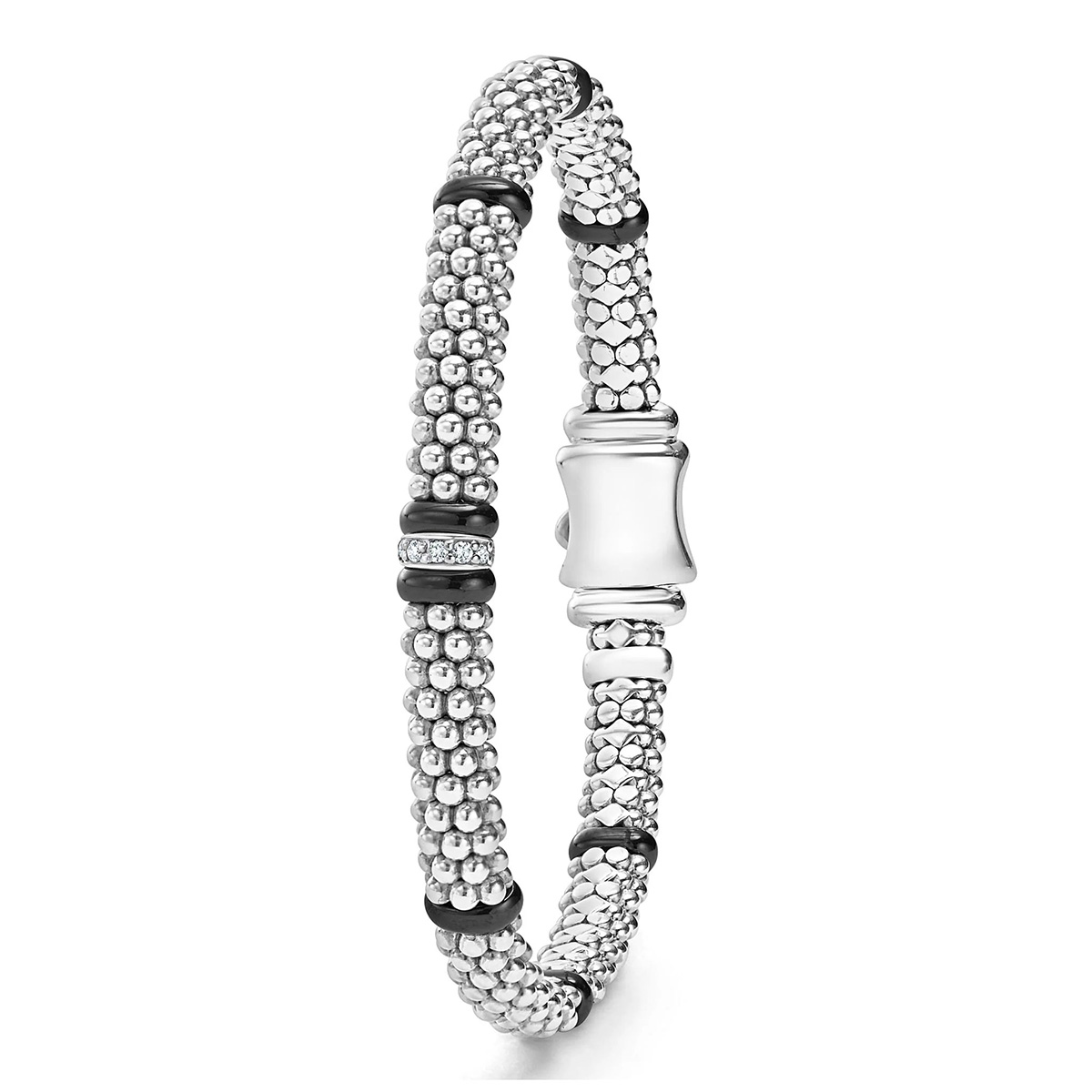 LAGOS Black Caviar Single Station Diamond Caviar Bracelet, 6mm, 7