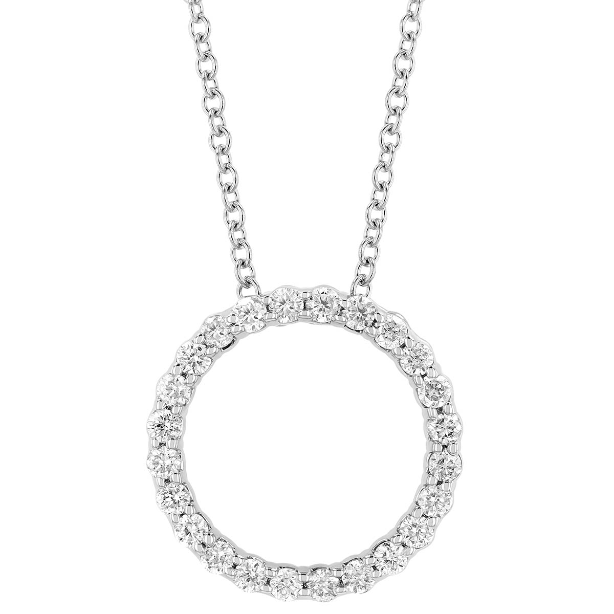Diamond Open Circle Pendant in White Gold, 18