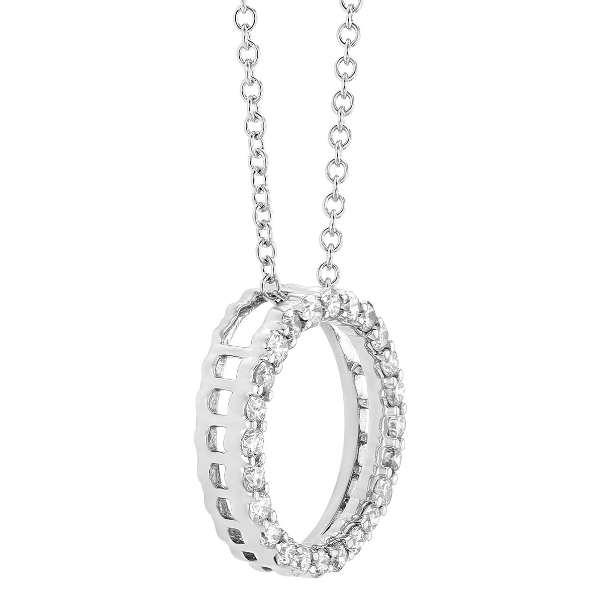 Diamond Open Circle Pendant in White Gold, 18