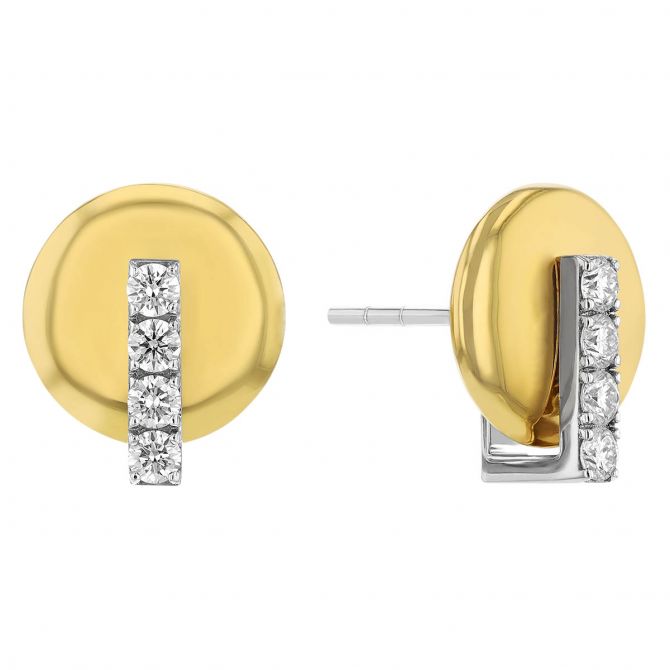 Roberto Coin Diamond Column & Rounded Disc Stud Earrings in White & Yellow Gold
