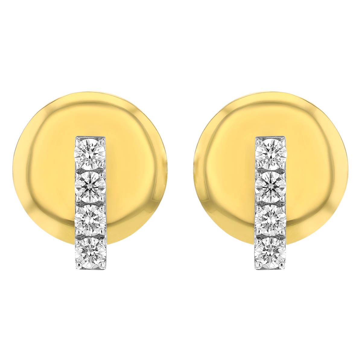 Roberto Coin Diamond Column & Rounded Disc Stud Earrings in White & Yellow Gold