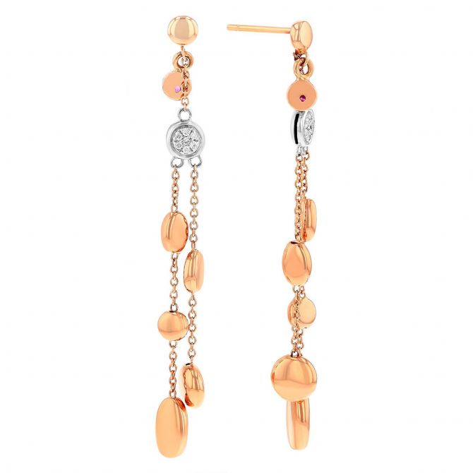 Roberto Coin Diamond Cluster & Bead Double Dangle Earrings in Rose & White Gold