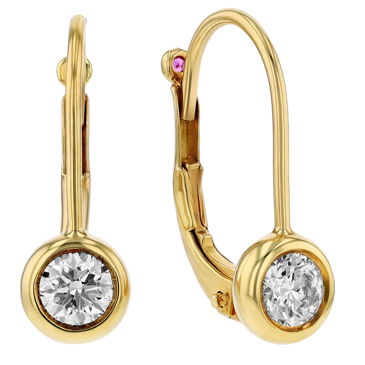 Roberto Coin Diamond Bezel Drop Leverback Earrings in Yellow Gold
