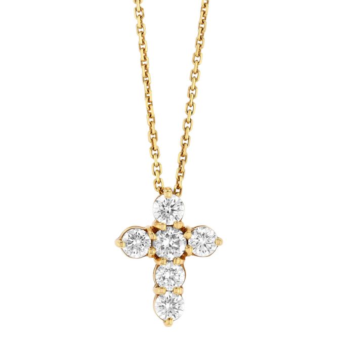 Diamon Cross Pendant in Yellow Gold, 16", 0.75 cttw