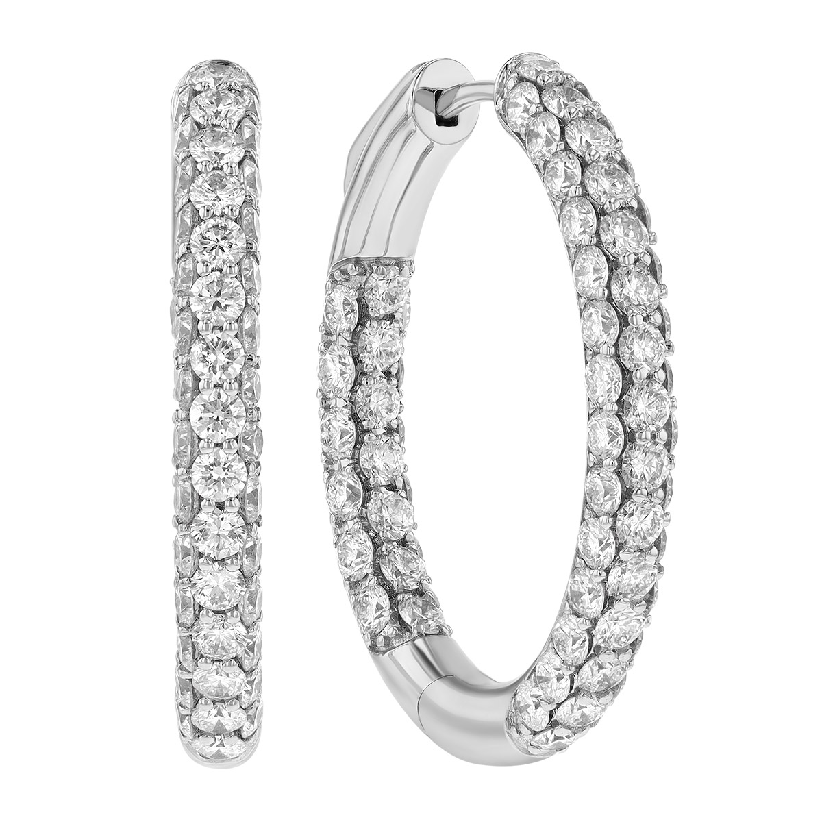 Diamond Rounded Edge In & Out Hoop Earrings in White Gold