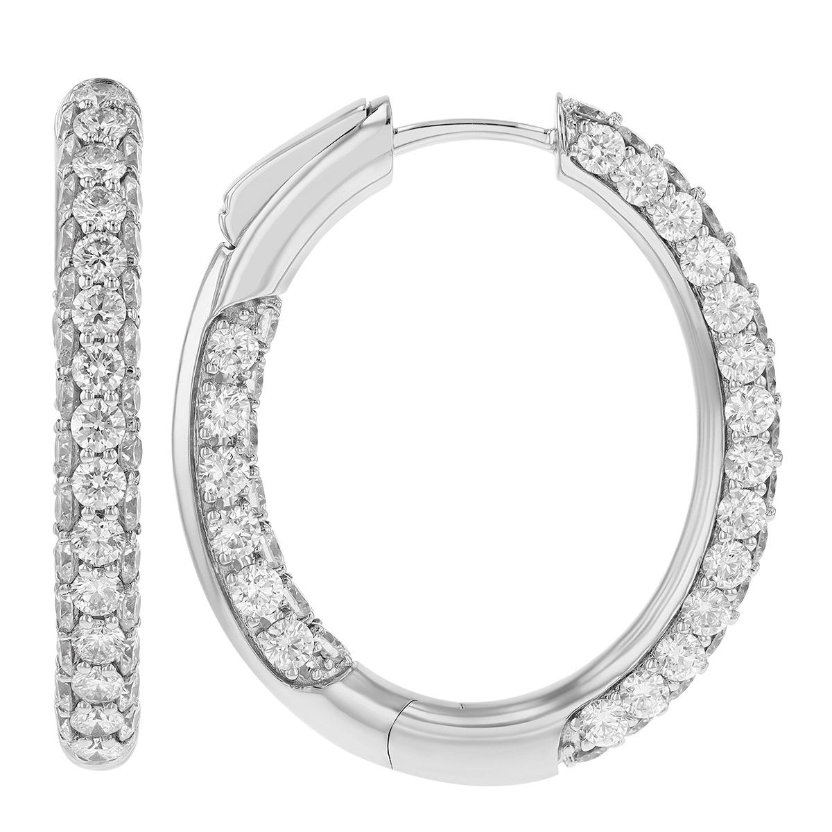 Diamond Rounded Edge In & Out Hoop Earrings in White Gold