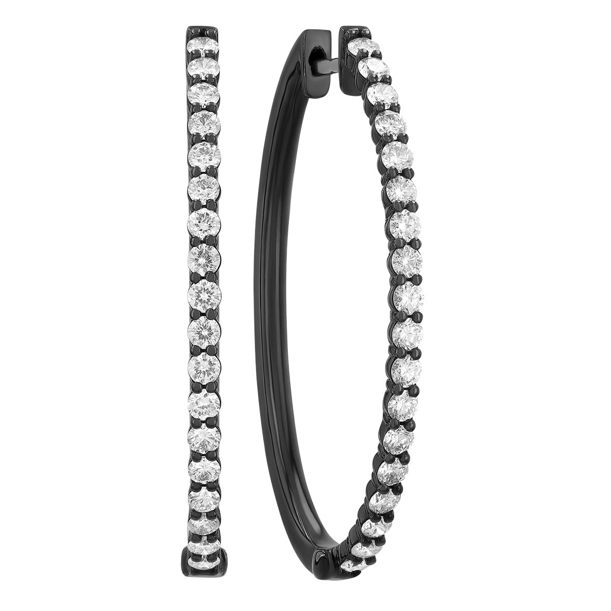 Diamond In & Out Oval Hoop Earrings in Black Rhodium, 0.70 cttw