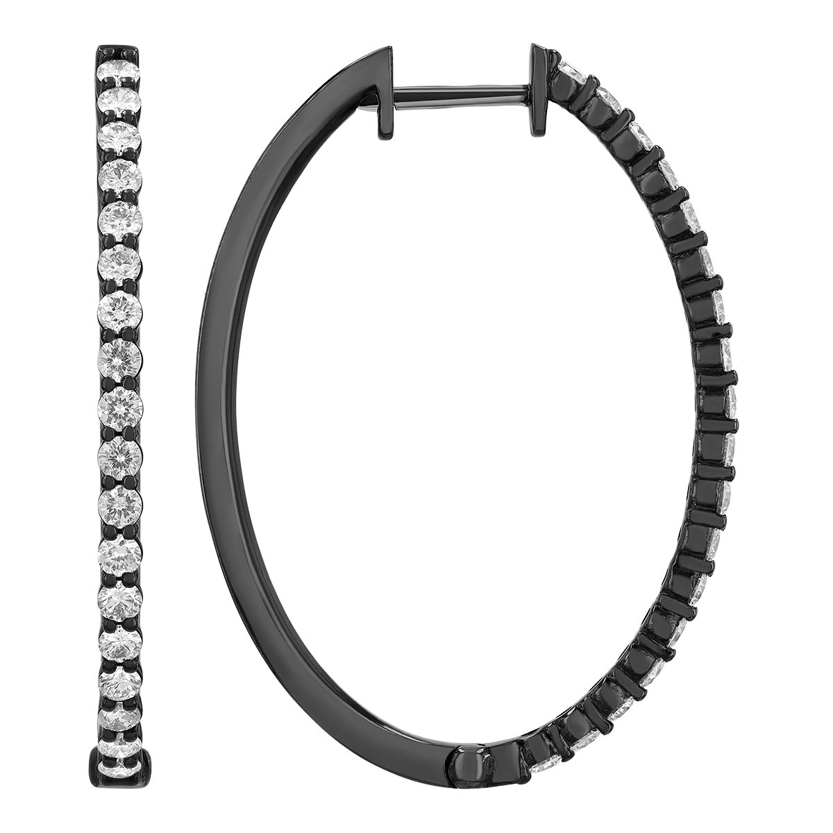 Diamond In & Out Oval Hoop Earrings in Black Rhodium, 0.70 cttw