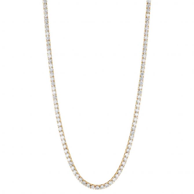 Diamond Tennis Necklace in Yellow Gold, 16", 10.29 cttw