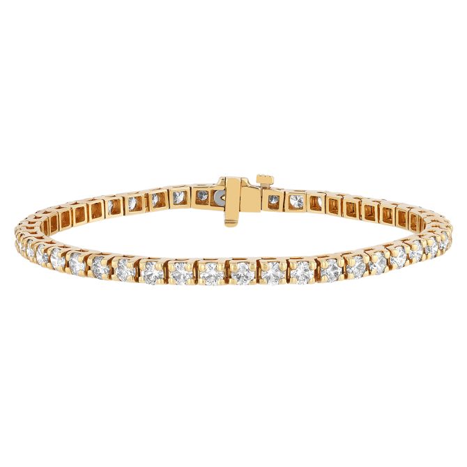 Round Diamond Square Edge Tennis Bracelet in Yellow Gold, 7", 5.95 cttw