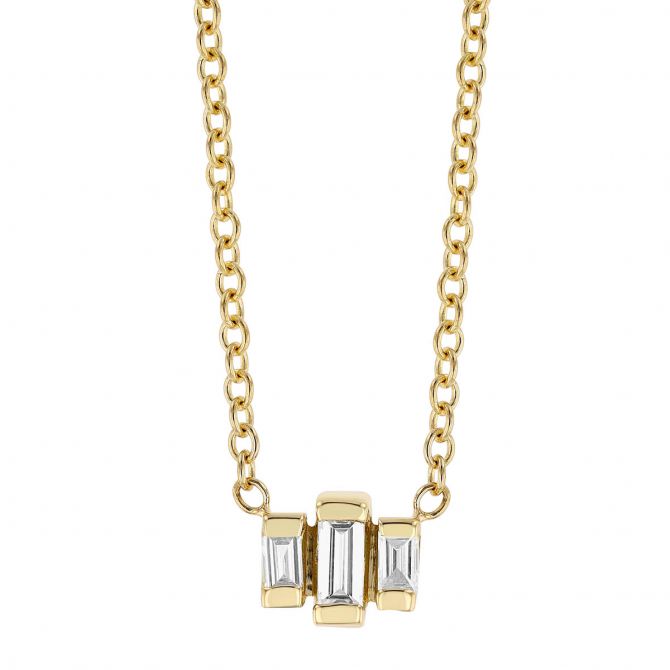 Zoe Chicco 3 Stepped Baguette Diamond Necklace in Yellow Gold, 16"