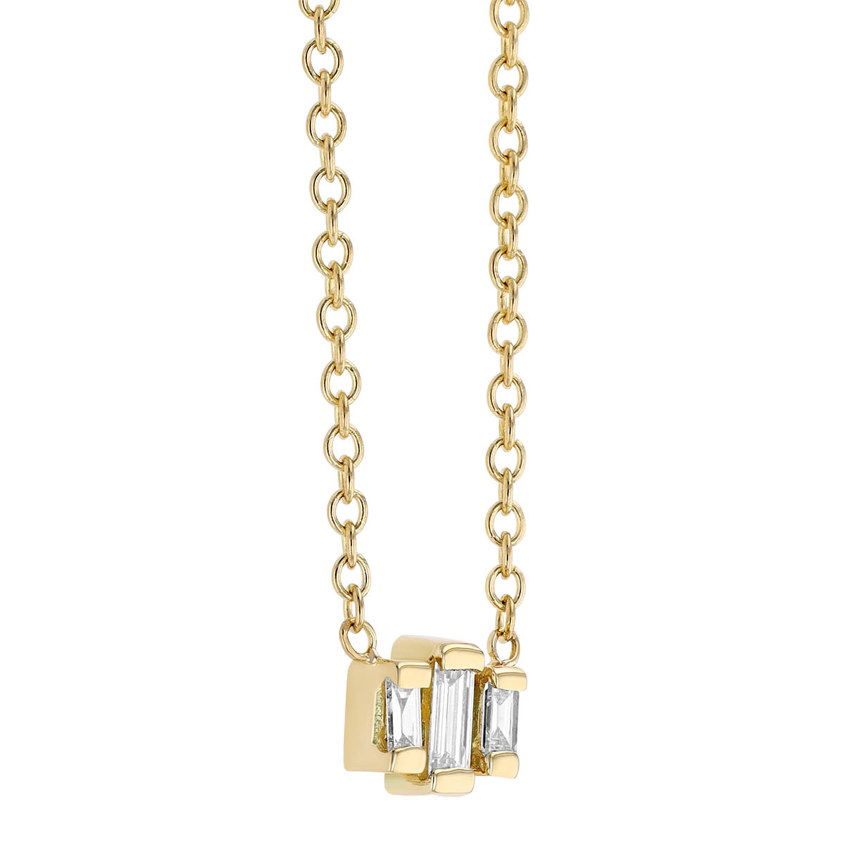 Zoe Chicco 3 Stepped Baguette Diamond Necklace in Yellow Gold, 16
