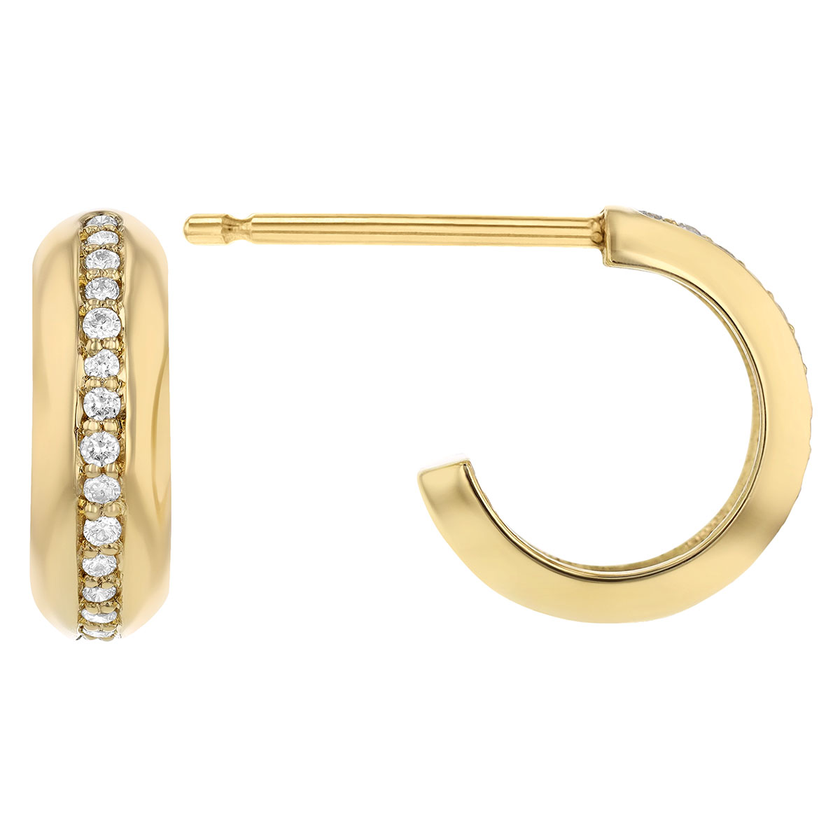 Zoe Chicco Diamond Pave Line Chubby Huggie Hoop Earrings in Yellow Gold
