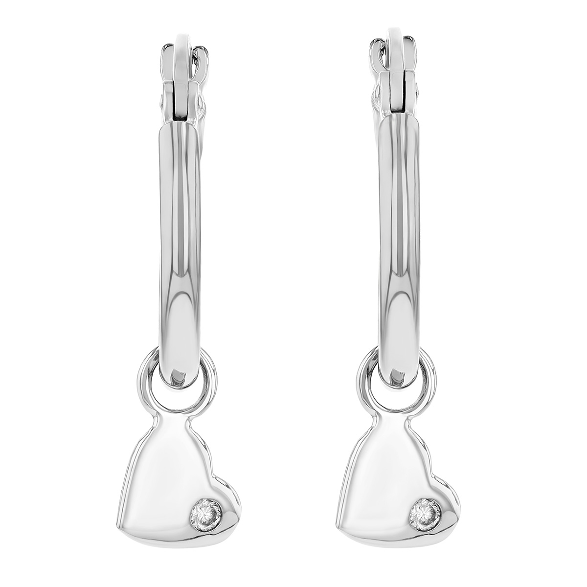 Diamond Heart Dangle Hoop Earrings in White Gold