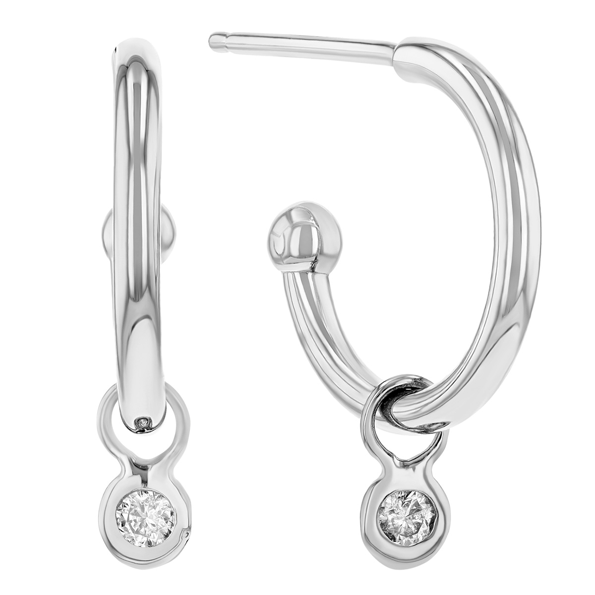 Diamond Bezel Hoop Dangle Earrings in White Gold