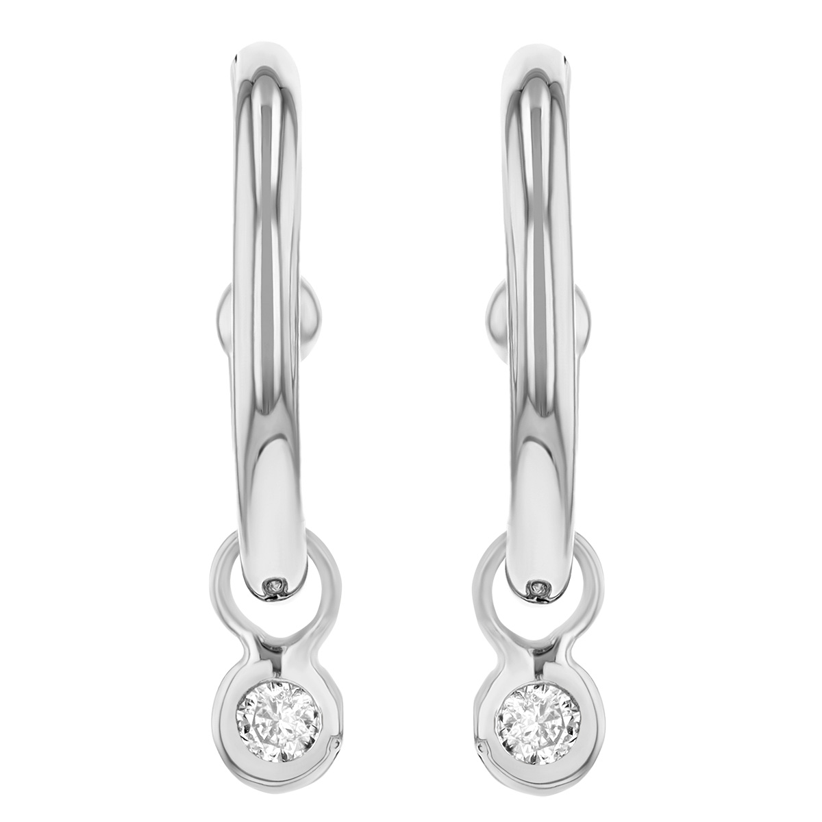 Diamond Bezel Hoop Dangle Earrings in White Gold
