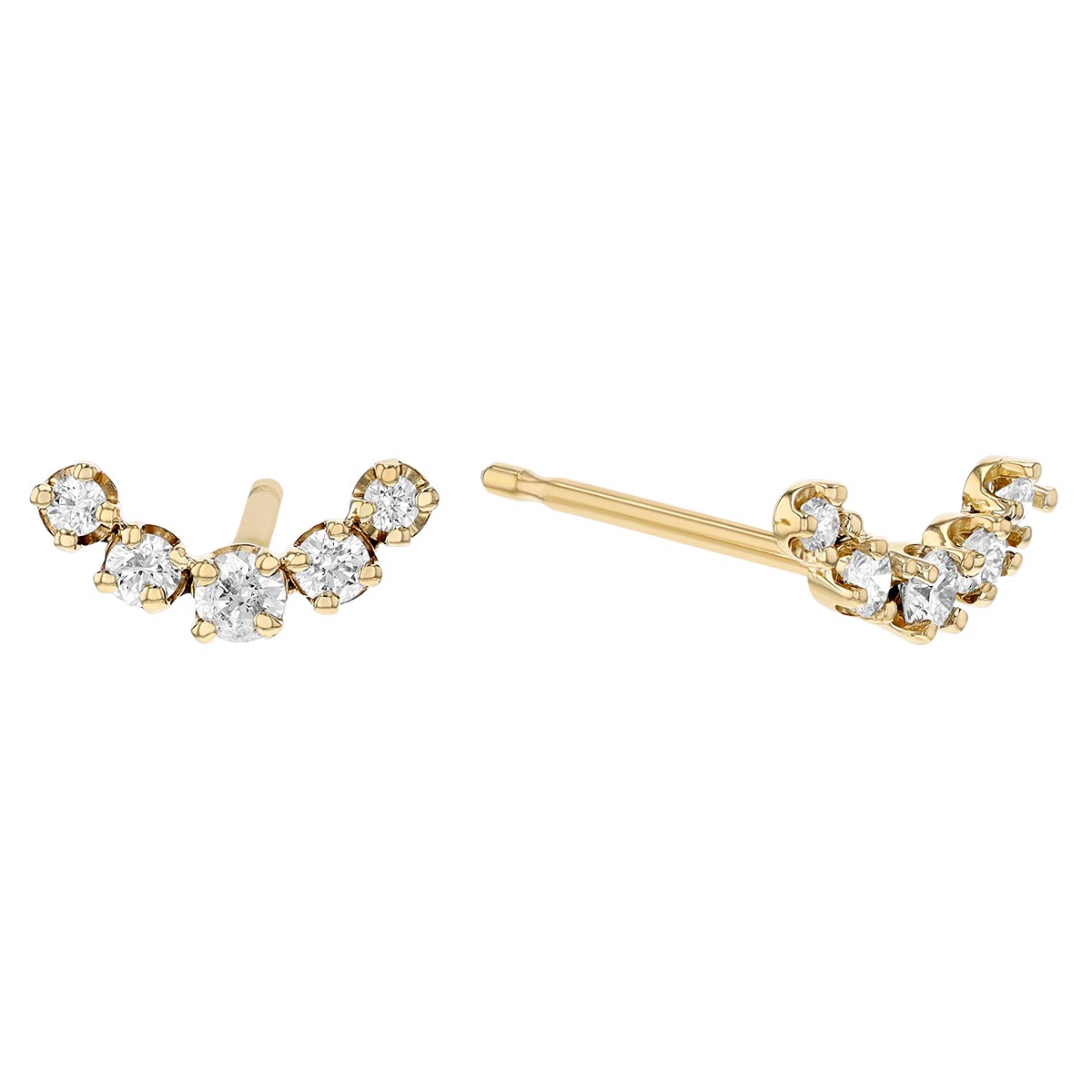 Zoe Chicco Graduated Diamond Curved Bar Stud Earrings in Yellow Gold