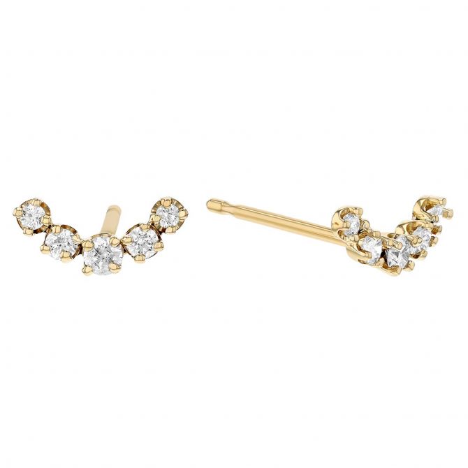 Zoe Chicco Graduated Diamond Curved Bar Stud Earrings in Yellow Gold