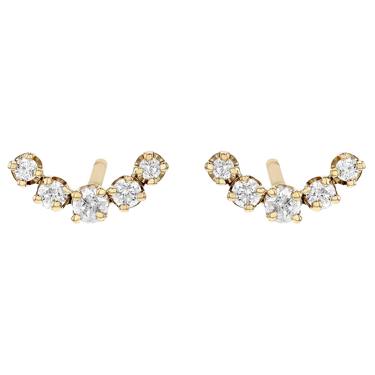 Zoe Chicco Graduated Diamond Curved Bar Stud Earrings in Yellow Gold