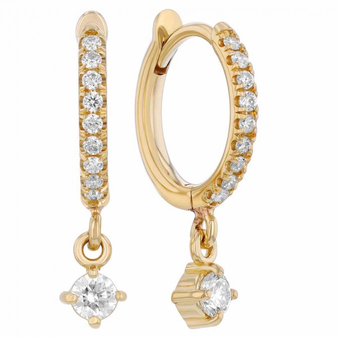 Zoe Chicco Diamond Dangle Huggie Hoop Earrings in Yellow Gold
