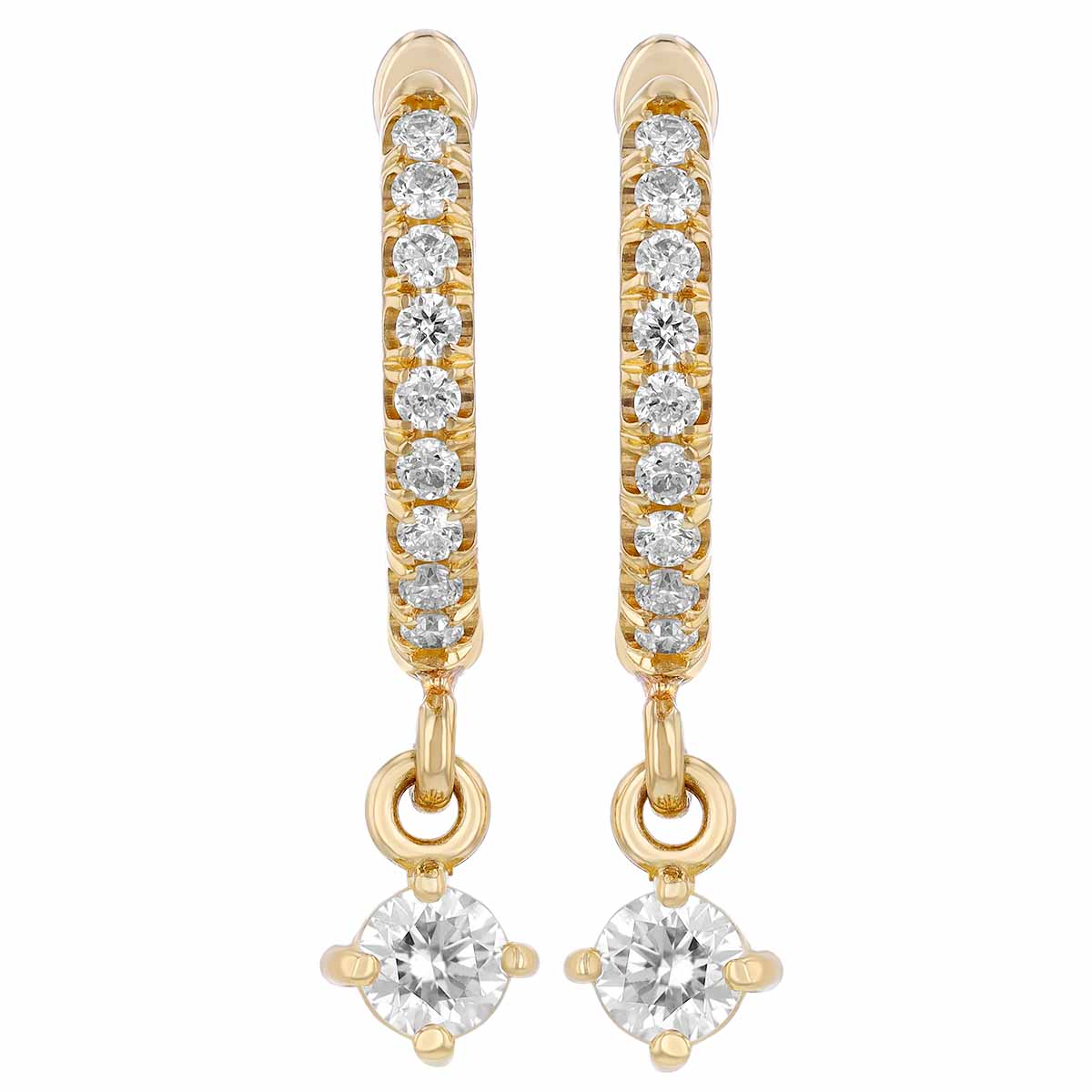 Zoe Chicco Diamond Dangle Huggie Hoop Earrings in Yellow Gold