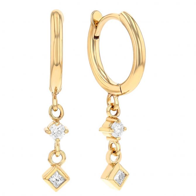 Zoe Chicco Diamond Mixed Setting Dangle Hoop Earrings in Yellow Gold