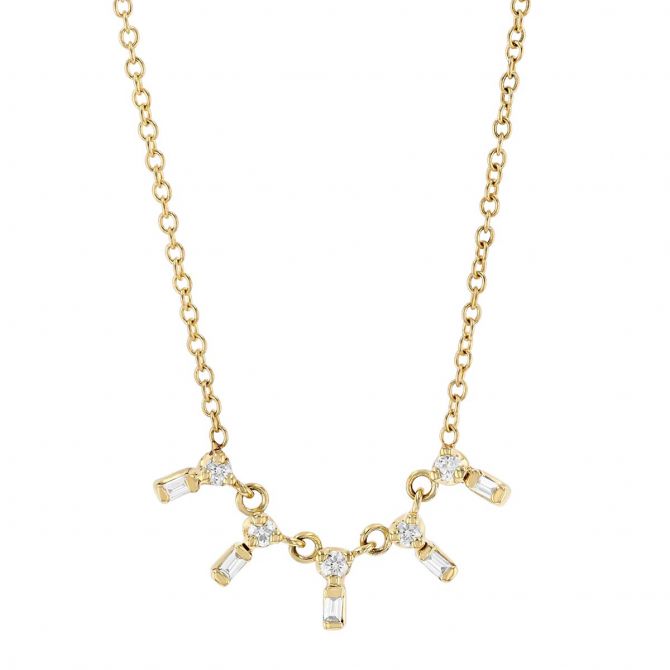 Zoe Chicco 5 Stacked Baguette & Round Diamond Necklace in Yellow Gold, 16"