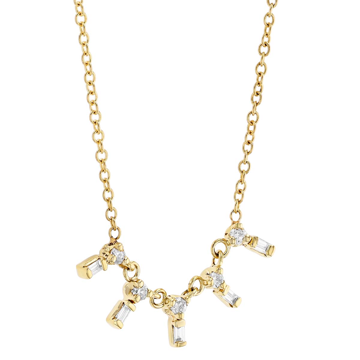 Zoe Chicco 5 Stacked Baguette & Round Diamond Necklace in Yellow Gold, 16
