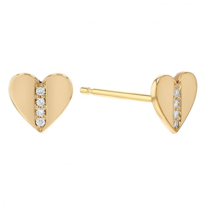 Zoe Chicco Diamond Midi Bitty Heart Stud Earrings in Yellow Gold