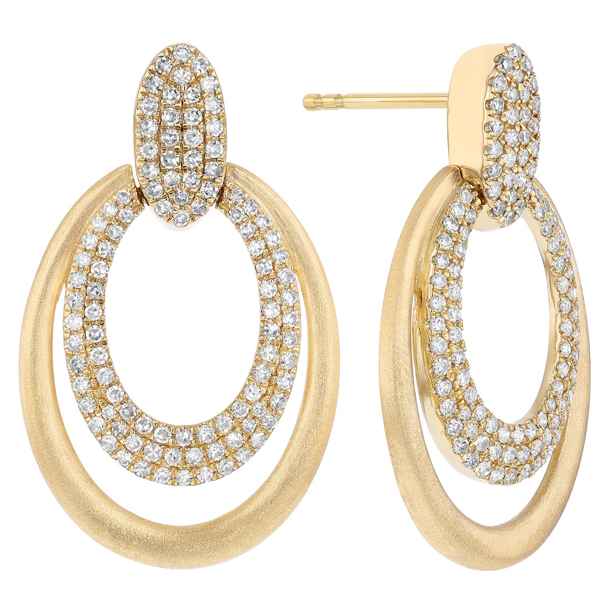 Diamond Pave Mini Oval Doorknocker Earrings in Yellow Gold